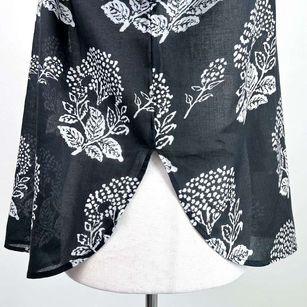 Alamwar India XL Black Floral Block Prink Bohemian Tassel Tie Cotton Blouse NWT - Picture 6 of 12